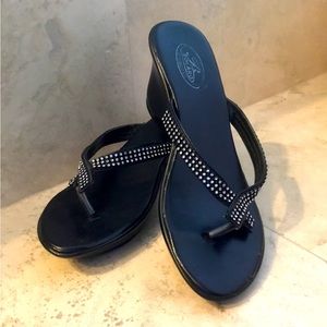 Black rhinestones sandals. Great for holiday parties!